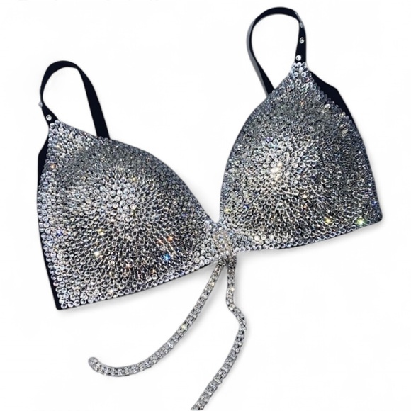 Crystal Diamond Sparkly Classic Glam Bling Wireless Bra Top All Sizes New - Picture 5 of 12